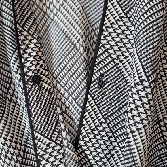 Lauren Ralph Lauren Womens Black & White Houndstooth Wrap Blouse Long Sleeve Siz - Picture 6 of 12